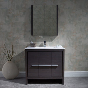 Blossom 014 36 16 C MC Milan 36 Inch Vanity with Ceramic Sink & Mirrored Medicine Cabinet - Silver Grey