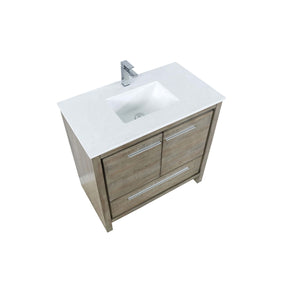 Lexora LLF36SKSOS000FBN Lafarre 36" Rustic Acacia Bathroom Vanity, White Quartz Top, White Square Sink, and Labaro Brushed Nickel Faucet Set