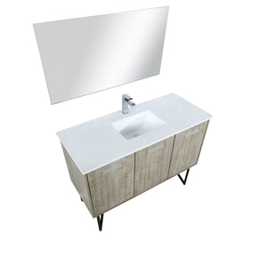 Lexora LLC48SKSOSM43FCH Lancy 48" Rustic Acacia Bathroom Vanity, White Quartz Top, White Square Sink, Monte Chrome Faucet Set, and 43" Frameless Mirror