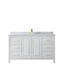 Load image into Gallery viewer, Wyndham Collection WCV252560SWGCMUNSMXX Daria 60 Inch Single Bathroom Vanity in White, White Carrara Marble Countertop, Undermount Square Sink, Brushed Gold Trim