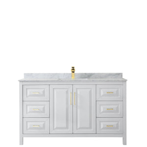 Wyndham Collection WCV252560SWGCMUNSMXX Daria 60 Inch Single Bathroom Vanity in White, White Carrara Marble Countertop, Undermount Square Sink, Brushed Gold Trim