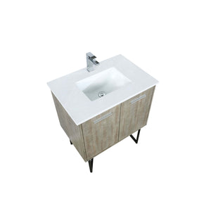 Lexora LLC30SKSOS000FCH Lancy 30" Rustic Acacia Bathroom Vanity, White Quartz Top, White Square Sink, and Monte Chrome Faucet Set