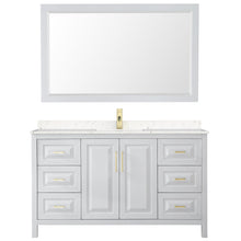 Load image into Gallery viewer, Wyndham Collection WCV252560SWGC2UNSM58 Daria 60 Inch Single Bathroom Vanity in White, Light-Vein Carrara Cultured Marble Countertop, Undermount Square Sink, 58 Inch Mirror, Brushed Gold Trim