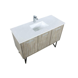 Lexora LLC48SKSOS000FRG Lancy 48" Rustic Acacia Bathroom Vanity, White Quartz Top, White Square Sink, and Labaro Rose Gold Faucet Set