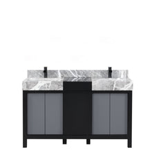 Load image into Gallery viewer, Lexora LZ342255SLISFCM Zilara 55&quot; Black and Grey Double Vanity, Castle Grey Marble Tops, White Square Sinks, and Cascata Nera Matte Black Faucet Set