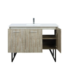 Load image into Gallery viewer, Lexora LLC48SKSOS000FGM Lancy 48&quot; Rustic Acacia Bathroom Vanity, White Quartz Top, White Square Sink, and Balzani Gun Metal Faucet Set