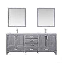 Load image into Gallery viewer, Lexora LJ342280DDDSM30F Jacques 80&quot; Distressed Grey Double Vanity, White Carrara Marble Top, White Square Sinks and 30&quot; Mirrors w/ Faucets