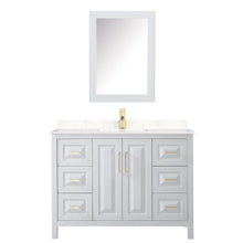 Load image into Gallery viewer, Wyndham Collection WCV252548SWGC2UNSMED Daria 48 Inch Single Bathroom Vanity in White, Light-Vein Carrara Cultured Marble Countertop, Undermount Square Sink, Medicine Cabinet, Brushed Gold Trim