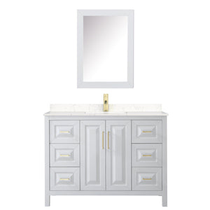 Wyndham Collection WCV252548SWGC2UNSMED Daria 48 Inch Single Bathroom Vanity in White, Light-Vein Carrara Cultured Marble Countertop, Undermount Square Sink, Medicine Cabinet, Brushed Gold Trim