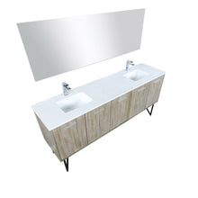 Load image into Gallery viewer, Lexora LLC80DKSOSM70FGM Lancy 80&quot; Rustic Acacia Double Bathroom Vanity, White Quartz Top, White Square Sinks, Balzani Gun Metal Faucet Set, and 70&quot; Frameless Mirror