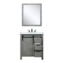 Load image into Gallery viewer, Lexora LM342230SHCSM28F Marsyas 30&quot; Ash Grey Single Vanity, White Quartz Top, White Square Sink and 28&quot; Mirror w/ Faucet
