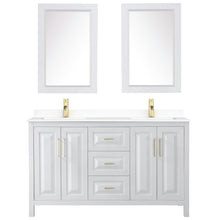 Load image into Gallery viewer, Wyndham Collection WCV252560DWGWCUNSM24 Daria 60 Inch Double Bathroom Vanity in White, White Cultured Marble Countertop, Undermount Square Sinks, 24 Inch Mirrors, Brushed Gold Trim