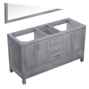 Lexora LJ342260DD00M58 Jacques 60" Distressed Grey Double Vanity, no Top and 58" Mirror