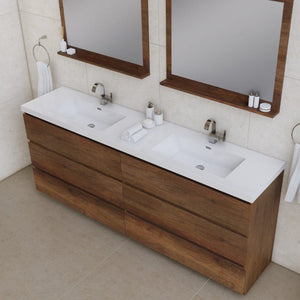 Alya Bath AB-MOA84D-RW Paterno 84 inch Modern Freestanding Bathroom Vanity, Rosewood