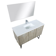 Load image into Gallery viewer, Lexora LLC48SKSOSM43FRG Lancy 48&quot; Rustic Acacia Bathroom Vanity, White Quartz Top, White Square Sink, Labaro Rose Gold Faucet Set, and 43&quot; Frameless Mirror