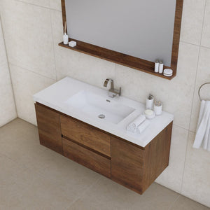 Alya Bath AB-MOF48-RW Paterno 48 inch Modern Wall Mounted Bathroom Vanity, Rosewood