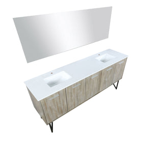 Lexora LLC80DKSOSM70 Lancy 80" Rustic Acacia Double Bathroom Vanity, White Quartz Top, White Square Sinks, and 70" Frameless Mirror