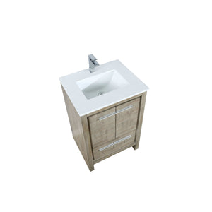 Lexora LLF24SKSOS000FCH Lafarre 24" Rustic Acacia Bathroom Vanity, White Quartz Top, White Square Sink, and Monte Chrome Faucet Set