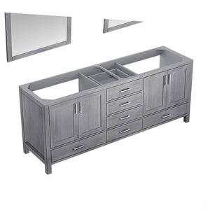 Lexora LJ342280DD00M30 Jacques 80" Distressed Grey Double Vanity, no Top and 30" Mirrors