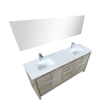 Load image into Gallery viewer, Lexora LLF72DKSODM70FCH Lafarre 72&quot; Rustic Acacia Double Bathroom Vanity, White Quartz Top, White Square Sinks, Monte Chrome Faucet Set, and 70&quot; Frameless Mirror