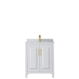 Wyndham Collection WCV252530SWGCMUNSMXX Daria 30 Inch Single Bathroom Vanity in White, White Carrara Marble Countertop, Undermount Square Sink, Brushed Gold Trim
