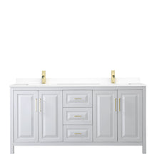 Load image into Gallery viewer, Wyndham Collection WCV252572DWGWCUNSMXX Daria 72 Inch Double Bathroom Vanity in White, White Cultured Marble Countertop, Undermount Square Sinks, Brushed Gold Trim