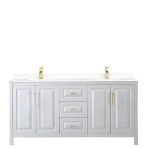 Wyndham Collection WCV252572DWGWCUNSMXX Daria 72 Inch Double Bathroom Vanity in White, White Cultured Marble Countertop, Undermount Square Sinks, Brushed Gold Trim