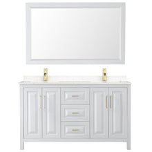 Load image into Gallery viewer, Wyndham Collection WCV252560DWGC2UNSM58 Daria 60 Inch Double Bathroom Vanity in White, Light-Vein Carrara Cultured Marble Countertop, Undermount Square Sinks, 58 Inch Mirror, Brushed Gold Trim