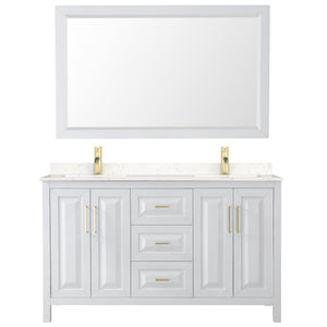 Wyndham Collection WCV252560DWGC2UNSM58 Daria 60 Inch Double Bathroom Vanity in White, Light-Vein Carrara Cultured Marble Countertop, Undermount Square Sinks, 58 Inch Mirror, Brushed Gold Trim