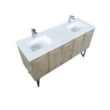 Load image into Gallery viewer, Lexora LLC60DKSOS000FCH Lancy 60&quot; Rustic Acacia Double Bathroom Vanity, White Quartz Top, White Square Sinks, and Monte Chrome Faucet Set