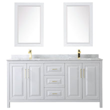 Load image into Gallery viewer, Wyndham Collection WCV252572DWGCMUNSM24 Daria 72 Inch Double Bathroom Vanity in White, White Carrara Marble Countertop, Undermount Square Sinks, 24 Inch Mirrors, Brushed Gold Trim