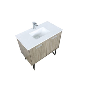 Lexora LLC36SKSOS000FCH Lancy 36" Rustic Acacia Bathroom Vanity, White Quartz Top, White Square Sink, and Monte Chrome Faucet Set