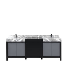 Load image into Gallery viewer, Lexora LZ342284DLISFBG Zilara 84&quot; Black and Grey Double Vanity, Castle Grey Marble Tops, White Square Sinks, and Balzani Gun Metal Faucet Set