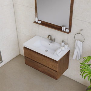 Alya Bath AB-MOF36-RW Paterno 36 inch Modern Wall Mounted Bathroom Vanity, Rosewood