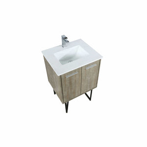 Lexora LLC24SKSOS000FCH Lancy 24" Rustic Acacia Bathroom Vanity, White Quartz Top, White Square Sink, and Monte Chrome Faucet Set