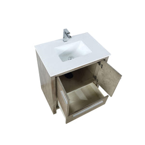 Lexora LLF30SKSOS000FRG Lafarre 30" Rustic Acacia Bathroom Vanity, White Quartz Top, White Square Sink, and Labaro Rose Gold Faucet Set