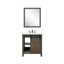 Load image into Gallery viewer, Lexora LM342230SKCSM28F Marsyas 30&quot; Rustic Brown Single Vanity, White Quartz Top, White Square Sink and 28&quot; Mirror w/ Faucet