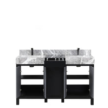 Load image into Gallery viewer, Lexora LZ342255SLISFBG Zilara 55&quot; Black and Grey Double Vanity, Castle Grey Marble Tops, White Square Sinks, and Balzani Gun Metal Faucet Set