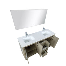 Load image into Gallery viewer, Lexora LLF60DKSODM55FRG Lafarre 60&quot; Rustic Acacia Double Bathroom Vanity, White Quartz Top,White Square Sinks, Labaro Rose Gold Faucet Set, and 55&quot; Frameless Mirror
