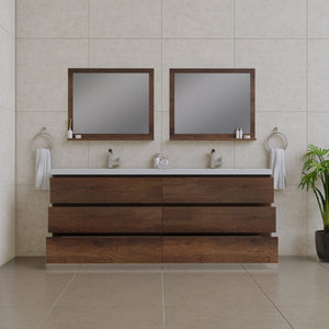 Alya Bath AB-MOA84D-RW Paterno 84 inch Modern Freestanding Bathroom Vanity, Rosewood