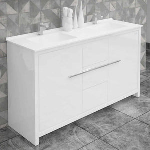 Casa Mare Alessio 60" Glossy White Bathroom Vanity and Ceramic Sink Combo - ALESSIO152GW-60-MSC
