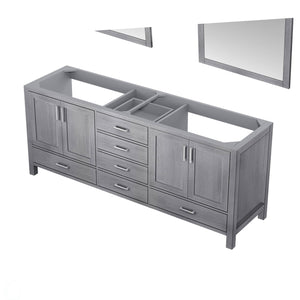 Lexora LJ342280DD00M30 Jacques 80" Distressed Grey Double Vanity, no Top and 30" Mirrors
