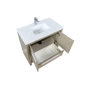 Lexora LLF36SKSOS000FCH Lafarre 36" Rustic Acacia Bathroom Vanity, White Quartz Top, White Square Sink, and Monte Chrome Faucet Set