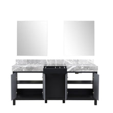 Load image into Gallery viewer, Lexora LZ342272DLISM28 Zilara 72&quot; Black and Grey Double Vanity, Castle Grey Marble Tops, White Square Sinks, and 28&quot; Frameless Mirrors