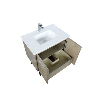 Lexora LLC30SKSOS000FCH Lancy 30" Rustic Acacia Bathroom Vanity, White Quartz Top, White Square Sink, and Monte Chrome Faucet Set