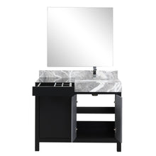 Load image into Gallery viewer, Lexora LZ342242SLISM34FMC Zilara 42&quot; Black and Grey Vanity, Castle Grey Marble Top, White Square Sink, Monte Chrome Faucet Set, and 34&quot; Frameless Mirror