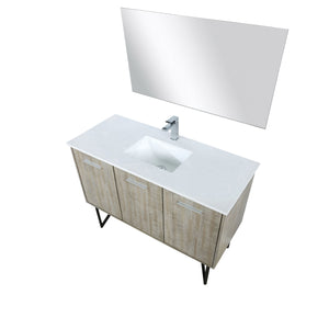 Lexora LLC48SKSOSM43FCH Lancy 48" Rustic Acacia Bathroom Vanity, White Quartz Top, White Square Sink, Monte Chrome Faucet Set, and 43" Frameless Mirror