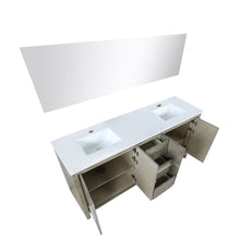 Load image into Gallery viewer, Lexora LLF72DKSODM70 Lafarre 72&quot; Rustic Acacia Double Bathroom Vanity, White Quartz Top, White Square Sinks, and 70&quot; Frameless Mirror