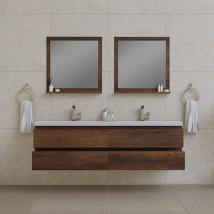 Alya Bath AB-MOF72D-RW Paterno 72 inch Modern Wall Mounted Bathroom Vanity, Rosewood