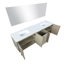 Load image into Gallery viewer, Lexora LLC80DKSOSM70 Lancy 80&quot; Rustic Acacia Double Bathroom Vanity, White Quartz Top, White Square Sinks, and 70&quot; Frameless Mirror